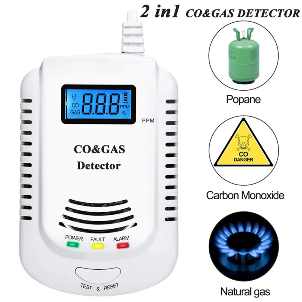 

2 in 1 Gas Detector Plug-in Home Natural Gas/Methane/Propane/CO Alarm Leak Sensor Detector with Voice Promp and LED Display
