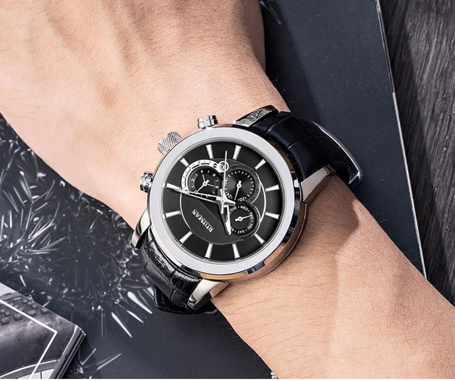 RUIMAS Men's Leather Chronograph Watches Waterproof Quartz Wristwatch Man Luxury Top Brand Sports Watch Relogios Masculino 6767