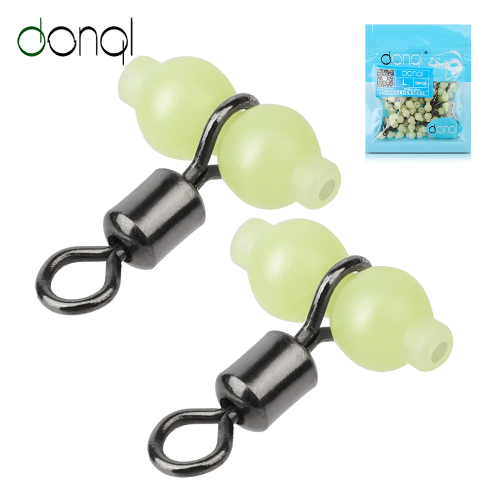 

DONQL 20/50pcs Luminous Fishing Swivel Connector Rolling Barrel 3 Way Fluorescent Beads Fishhook Lure Line Connector Tackle