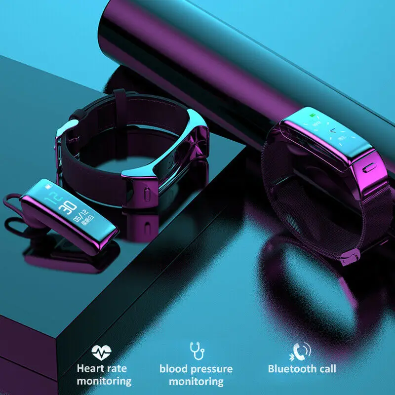 2-in-1 Bluetooth Headset Heart Rate Health Monitoring Smart Phone Watch Bracelet