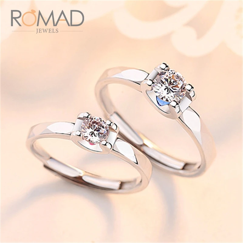 Romad пара S925 Серебряное кольцо, модное простое кольцо, кольцо для пары, циркониевое обручальное кольцо для влюбленных, ювелирное изделие, подарок