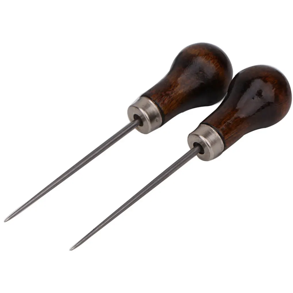 Leather Sewing Tools 2PCS/Set Wooden Handle Awls DIY Leather Sewing Awl Shoes Repair Tool Hand Stitcher Leather Craft Awl Punch Hole Tools