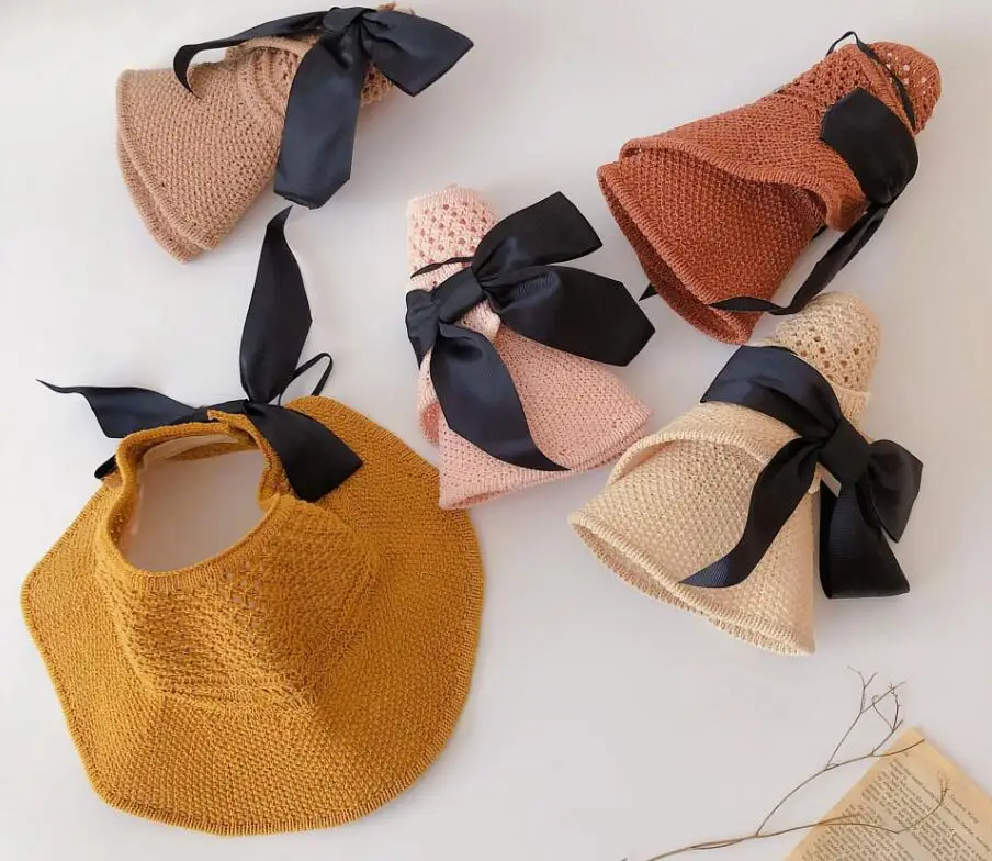 

Summer Baby Hat for Girls Folding Beach Visor Cap Kids Sun Hats Cotton Wide Brim Children Hats with Wind Rope Baby Cap