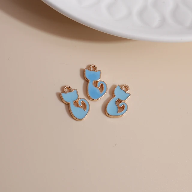 10pcs/lot 6*14mm Cartoon Cat Charms DIY for Necklaces Pendants Earrings Making Cute 5 Color Enamel Girl Charms Jewelry Findings Blue