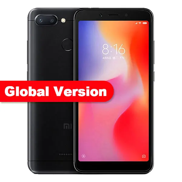 Black EU Version Мобильный телефон Xiaomi Redmi 6 с глобальной версией, 4 ГБ, 64 ГБ, Helio P22, четыре ядра, 5,45 дюймов, 18:9, полный экран, 3000 Мп+ Мп, мА/ч - Цвет: Black EU Version