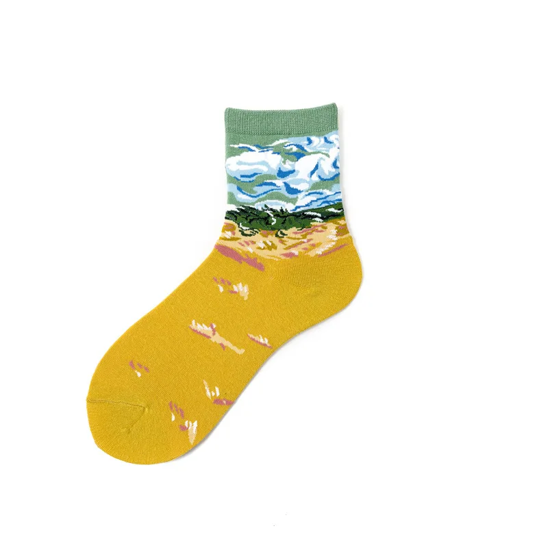 art socks 02 Абстрактное искусство одежда в уличном стиле с принтом из мультфильмов Kawaii короткие носки Ван Гог Ренессанс масляной краской хлопковые носки счастливые женские теплые Забавные милые носки - Цвет: art socks 02
