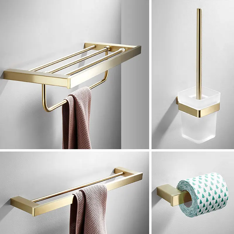 

Northern European-Style Brushed Towel Rack 304 Stainless Steel Storage Shelf Bathroom Hardware Pendant Paper Towel Rack Gold