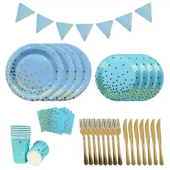 

145pcs Disposable Party Tableware Set Bronzing Party Supplies Plates Napkins Cup Banner Kit