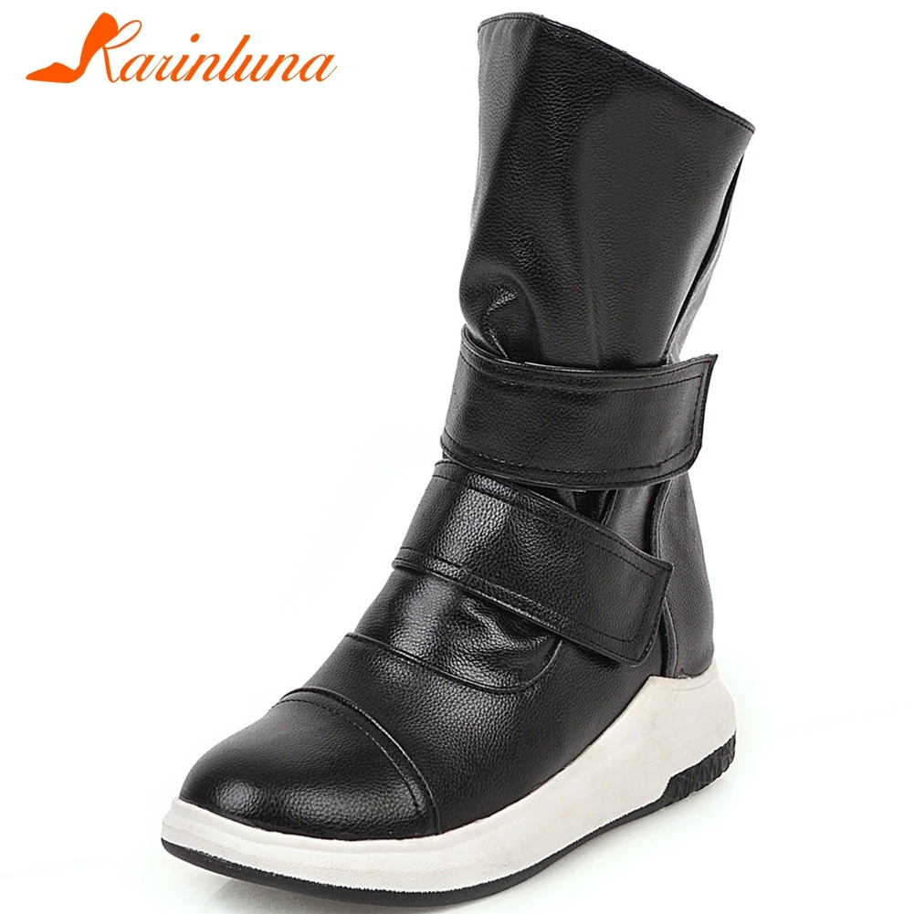 

Karinluna New Arrivals 2020 Large Size 43 hook&loop Mid Calf Boots Women Shoes Woman Comfortable Hot Sale Shoes Woman Boots
