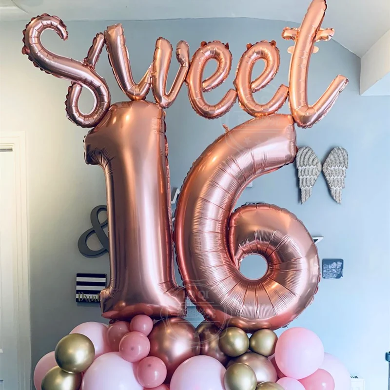 Vamos tirar a la basura Ruina Suministros de decoraciones para fiestas, globos de aluminio con número de  cumpleaños de 16 años, dulces 16|Globos y accesorios| - AliExpress