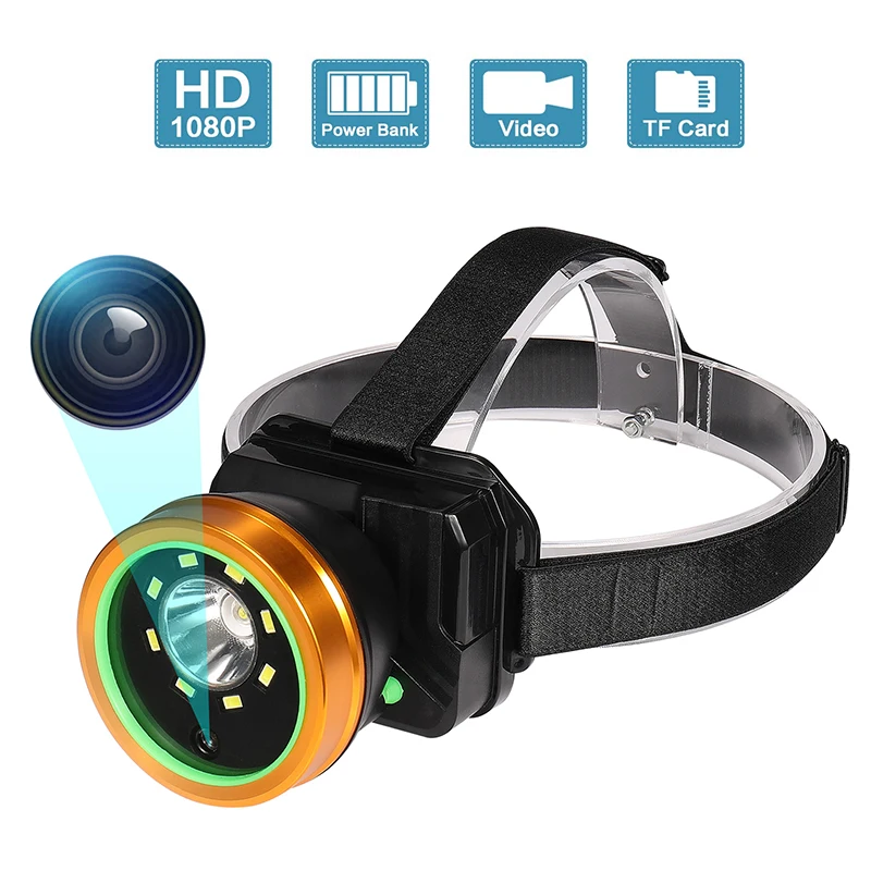 

Headlight Video Camera Recorder and Light HD 1080P IP66 Waterproof 8 LED Lights for Outdoor Camping Hiking Sports