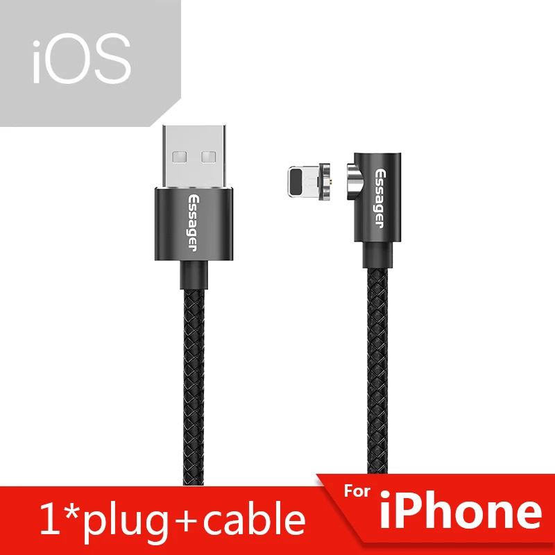 Магнитный кабель Essager mi cro usb type C адаптер зарядное устройство для iPhone 11 XS Xiaomi mi 9 Red mi кабель Быстрая зарядка Магнитный шнур для телефона - Цвет: Black iOS Cable