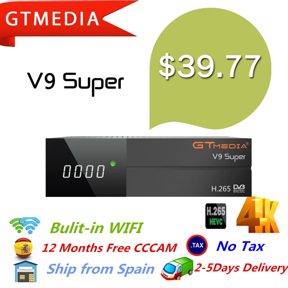 

GT Media V9 Super DVB-S2 Freesat Satellite Receiver V8 Super New Version H.265 WIFI+1Year Europe Spain PT DE PO Cline TV decoder