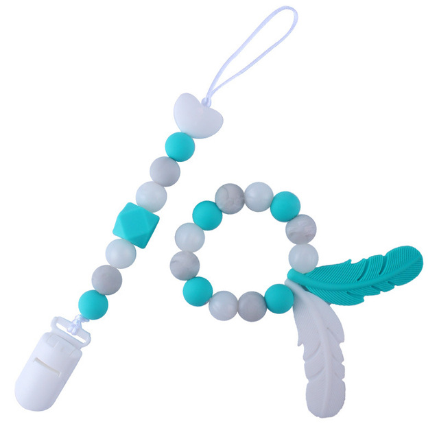 products silicone pacifier chain teether Feather cartoon silicone toy teether teether set