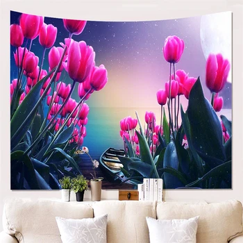

Flower Bohemian Wall Tapestry Starry Sky Landscape Hippie Tapestry Wall Hanging Boho Decor Art Wall Carpet Beach Picnic Yoga Mat