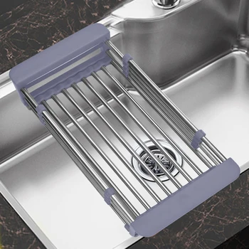 

Adjustable Sink Dish Drying Rack Kitchen Organizer Stainless Steel Sink Drain Basket Vegetable Fruit Holder Storage Rack