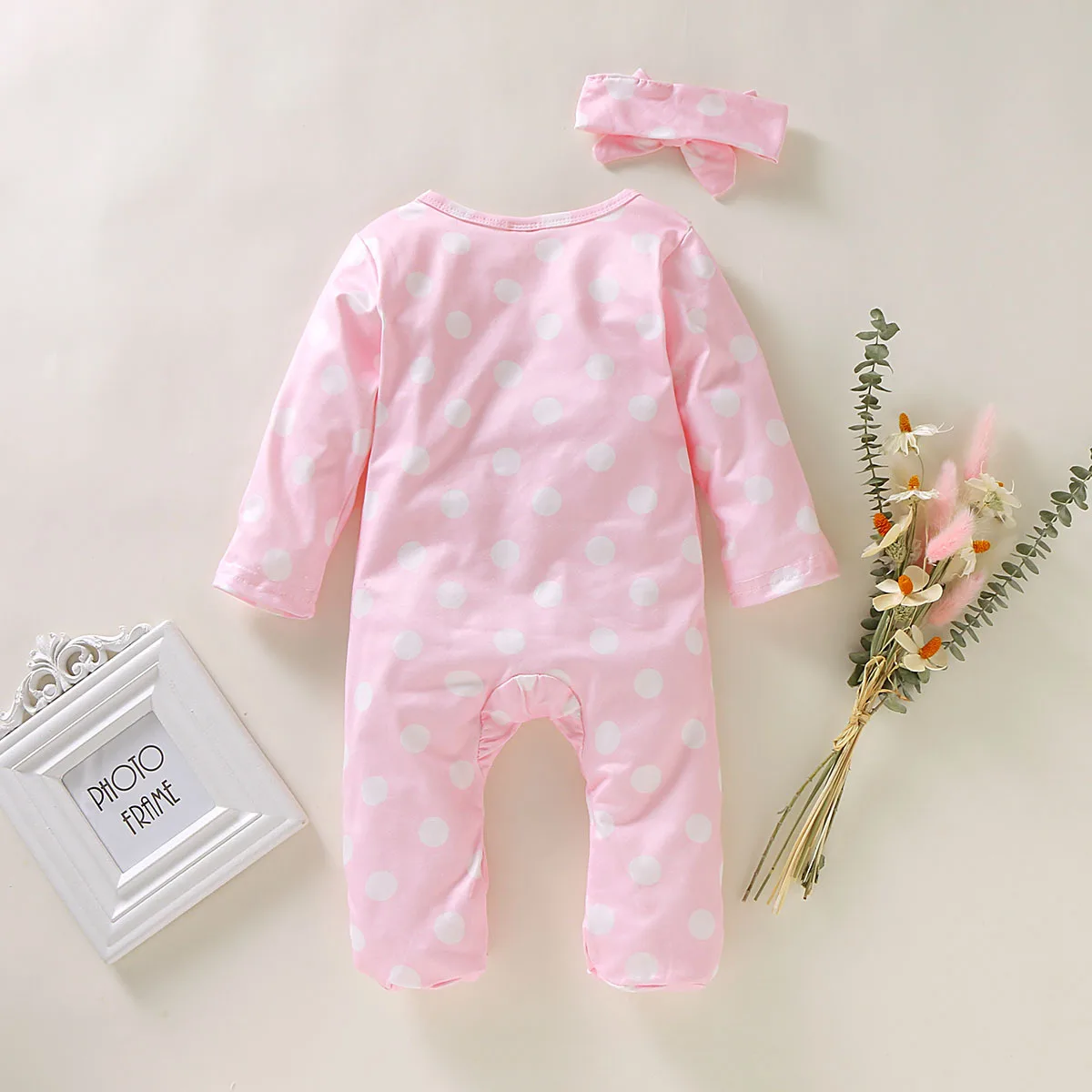 Spring Autumn Newborn Cotton Floral Baby Girls Rompers Toddler Baby Pajamas Headband 2pcs Long Sleeve Jumpsuit Kids Baby Clothes Baby Bodysuits cheap