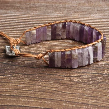 

LanLi natural Jewelry Rectangular amethysts knit bracelet men and women Giving presents and self use