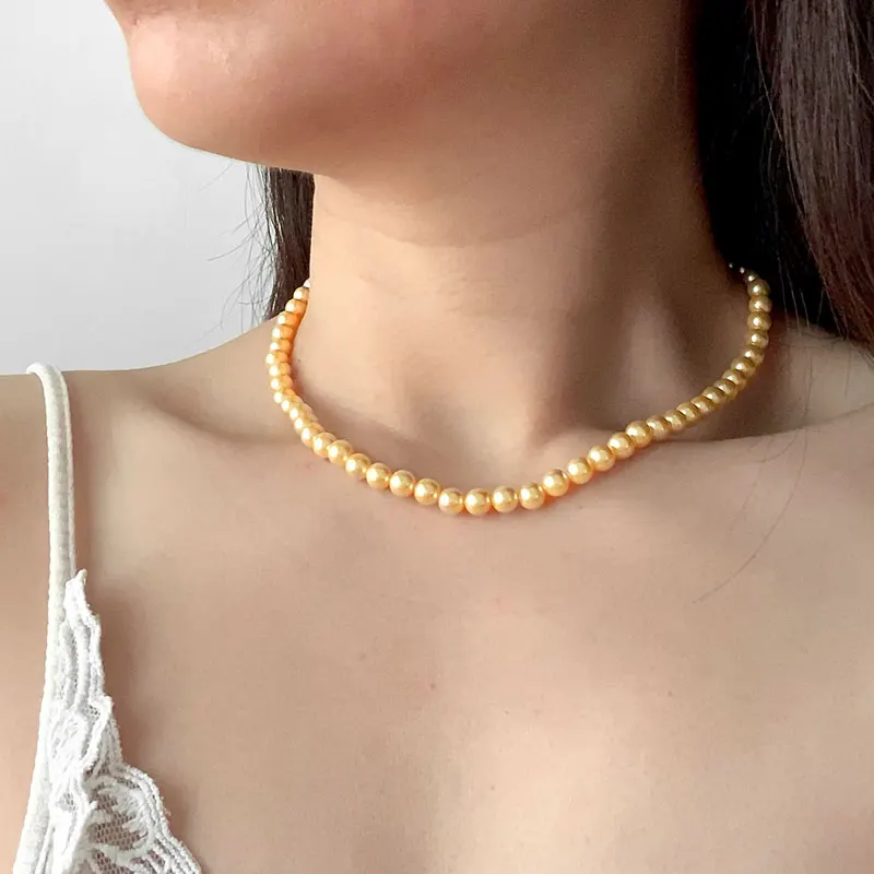 

Elegant Shell Pearl Necklace Classic Temperament Wedding Gold Preal Necklace 6mm 925 Sterling Silver Chain for Women