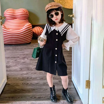 

Spring Autumn girls dress Baby dress kids vestidos Children clothes teenage preppy style point collar striped button 4 to 14 yrs