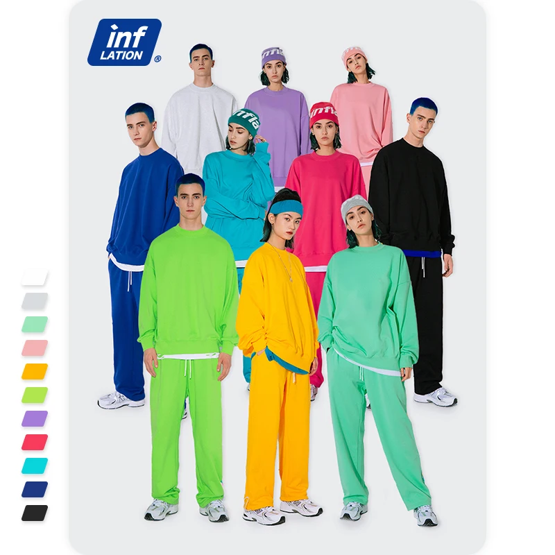 Mens Set Sportswear Sweatpant-Set And INFLATION Solid Couple Loose