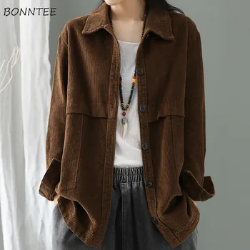 

Jackets Women Cotton Corduroy Cargo Coat Vintage Retro All-match Trendy Loose Leisure Women Jacket Chic Korean Style Classic New