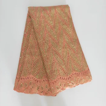 

Orange 2020 High quality French mesh Lace Fabric With Stone African Net Tulle Lace Fabric For Wedding Party Dress 5Yards