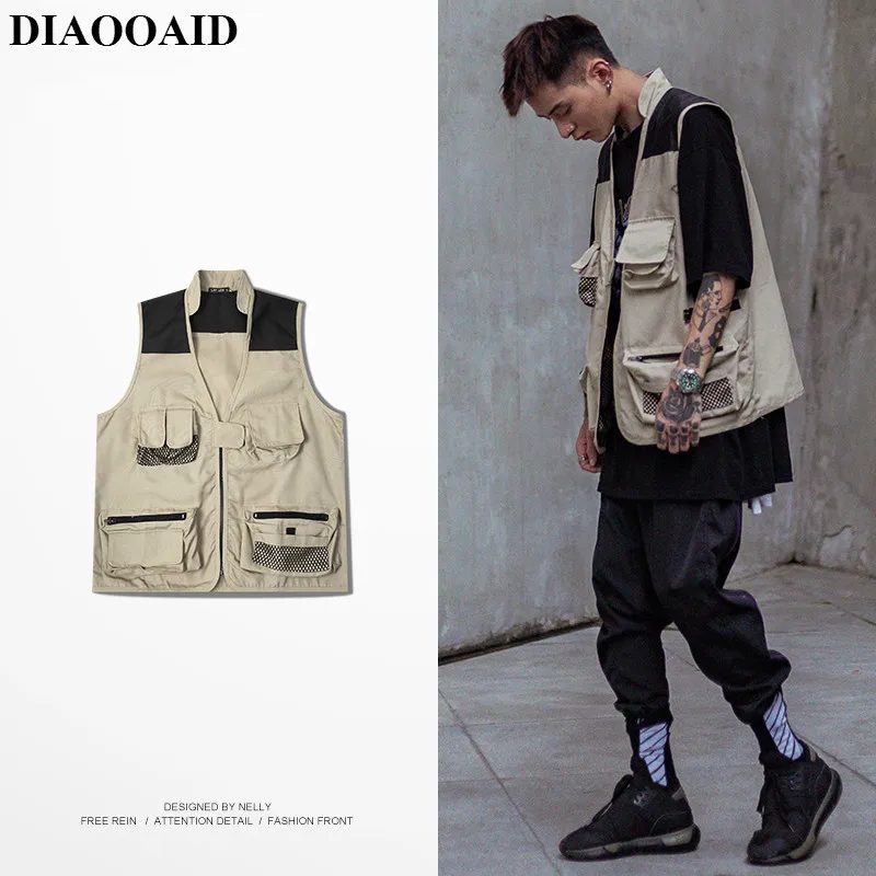 

REPPUNK 2019 New Summer Men Streetwear Pocket Vest Jacket Fashion Many Pockets Streetwear Male Hot Sale Sleeveless Jacket