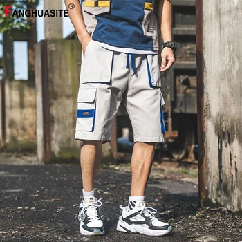 

Summer Men's Cargo Shorts Splice Big Pocket Cotton Casual Shorts Men Elastic Waist Hip Hop Streetwear Jogging Shorts Men A937