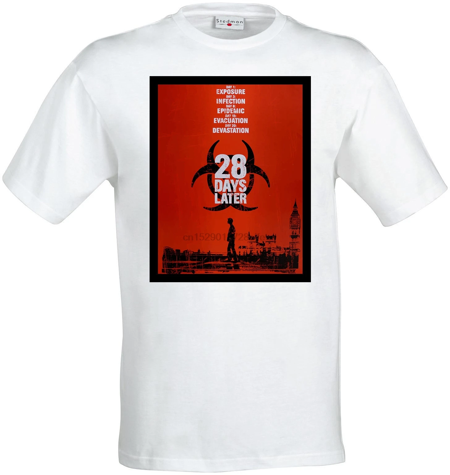 28 Days Later Zombie Movie Poster Artwork men (womans available) t shirt white |