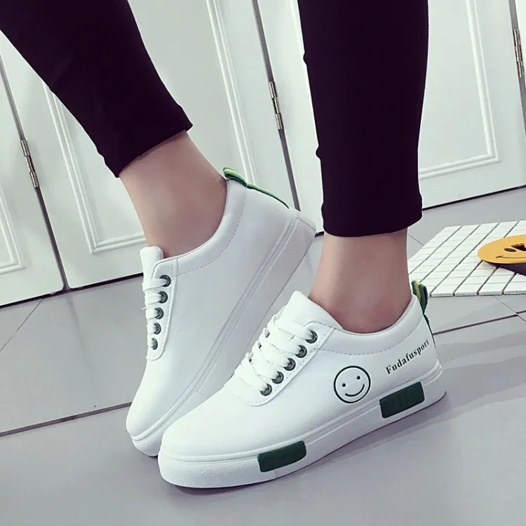 

Spring And Autumn New Style Versatile White Shoes Women's Lace-up round Flat Smiley Low Top Flat Heel WOMEN'S Casual Shoes Stude