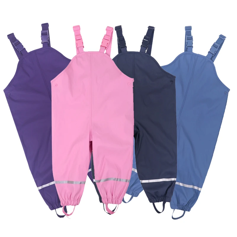 

Winter Waterproof Girls Overalls Fleece Warm Boy Jumpsuit PU Children Rain Pants Velvet Sport Kids Trousers 2019 Spring Clothes