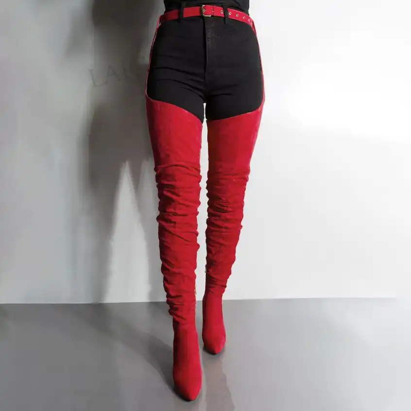 thigh high waist belt boots