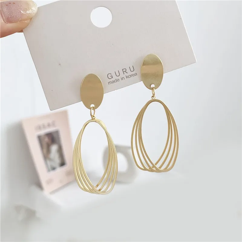 

Punk Charm Jewelry Exaggerated Metal Pendant Earrings Geometric Matte Gold Earrings Hollow Large Earrings for Women Gift Jewelry