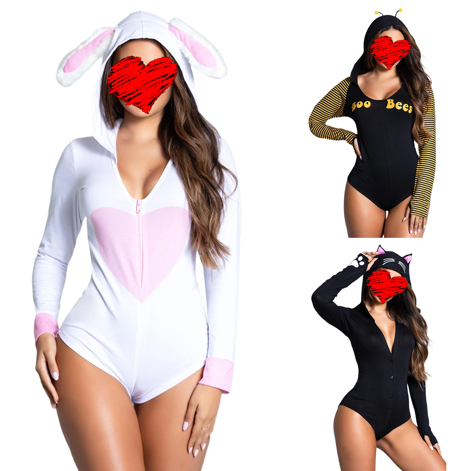 Cosplay&ware Sexy Hooded Catsuit V-neck Women’s Jumpsuit Pajamas Women Casual Cat Bee Rabbit Long Sleeve -Zentai shop online H74a0e0753cee48fdbe77415ab87d04b02.jpg