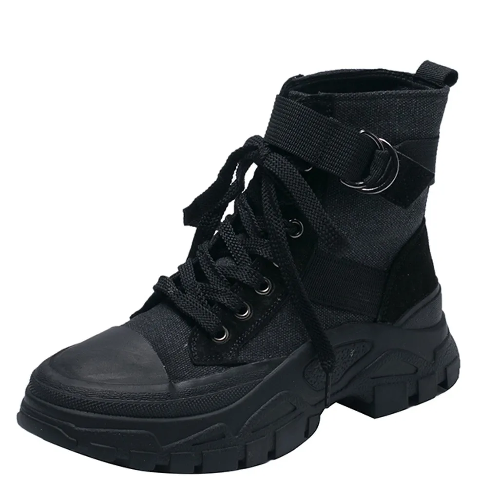 Casual boots women Autumn Winter Breathable Canvas Lace Up High Boots Shoes Platform-Bottom Shoes zapatos de mujer