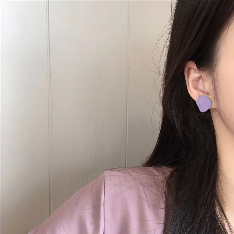 Purple temperament contracted fashion small pure and fresh and irregular geometrical earrings stud earrings jewelry accessories