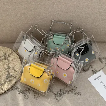 

Summer Women's Messenger Bag Transparent Chrysanthemum Pattern Two-Piece Bag Daisy Flower Shoulder Packet leisure bolsos#YL10