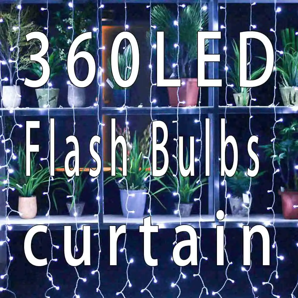3x2 LED Twinkly Curtain String Lights droop Window Fairy Icicle String Lights 360LEDs Outdoor for Wedding Christmas Party Decor
