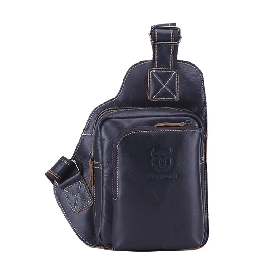 Бренд BULL капитан, Мужская нагрудная сумка из натуральной кожи, мужская сумка через плечо из воловьей кожи, сумка-мессенджер для путешествий - Цвет: Dark Coffee
