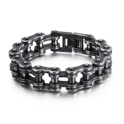Heavy Punk Rock Rainbow Blue Chain Bracelet in Titanium Steel - 23cm (Matte Black 18mm)