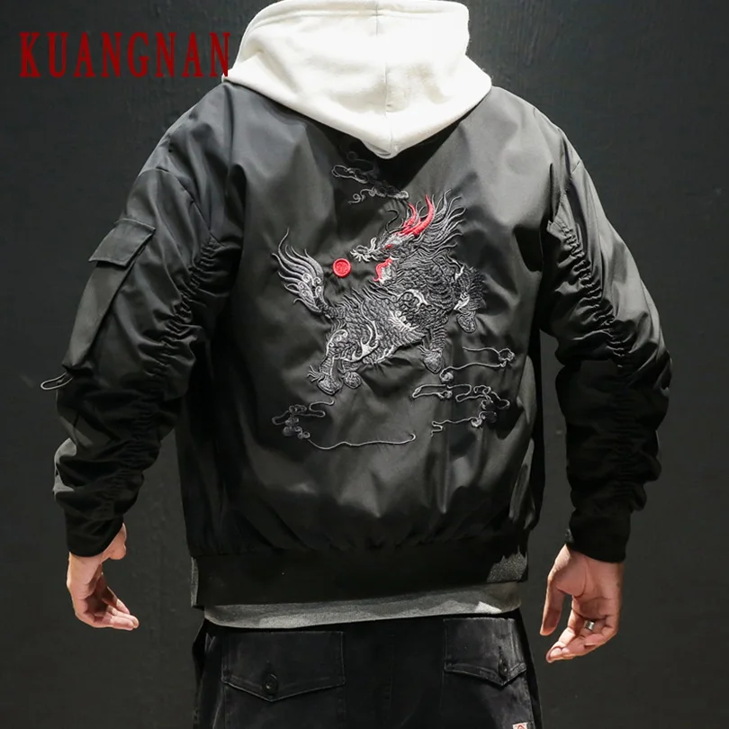 KUANGNAN/куртка в китайском стиле, мужская куртка-бомбер, мужская Японская уличная Мужская куртка, пальто, новая осенняя ветровка 5XL