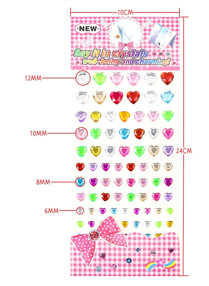 5  Acrylic Love Crystal Stickers Different Size Single Round Love Rhinestones Stickers For Women Mobile Phone Shell Decor Sticker