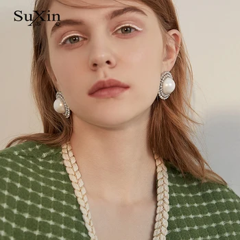 

SuXin earrings 2020 new simple round temperament earrings female long zircon pendant earrings jewelry gift