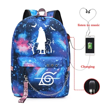 

Naruto Backpack Men Anime School Backpacks Bags College Laptop Bags USB Charge Travel Back Pack Women Itachi Kids School Bags