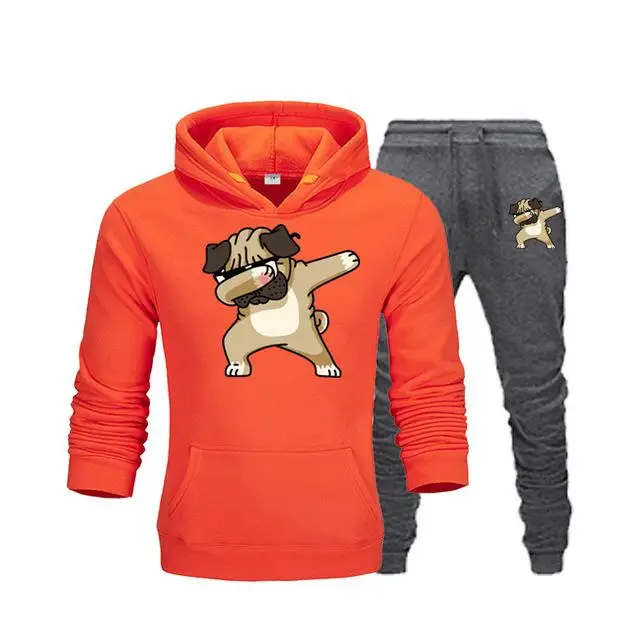 orange-Dark grey Комплект из двух предметов, модные толстовки с капюшоном, спортивная одежда для мужчин, спортивный костюм с капюшоном, осенняя мужская брендовая одежда, толстовки+ штаны, комплекты - Цвет: orange-Dark grey