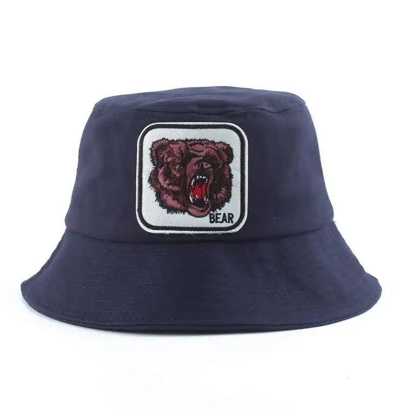 Animal Bear Embroidery Bucket Hats Mens Panama Black White Bucket Hat Outdoor Fishing Hat For Men Women Korean Hip Hop Hats 2020