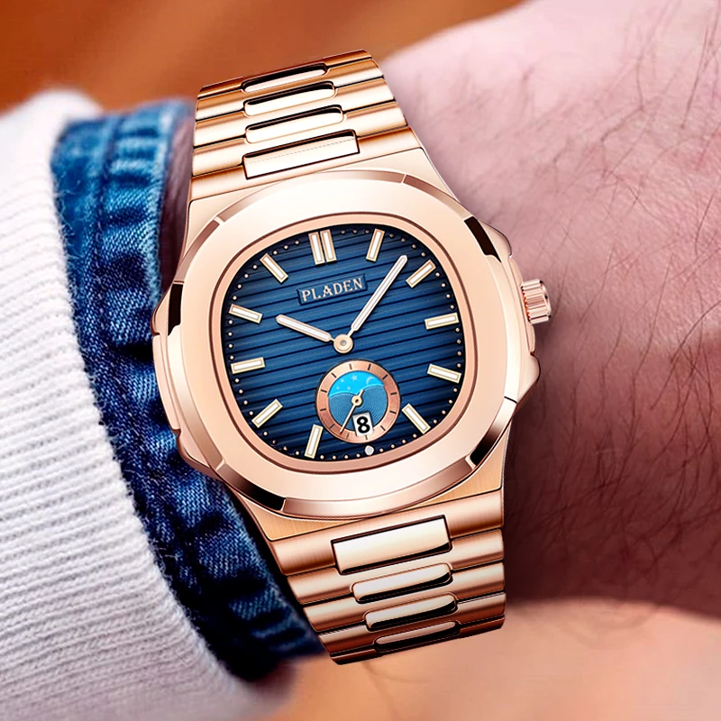 Square Men S Watches Blue Classic Designer Pladen Brand Watch For Men Moon Phase Stainless Steel Luminous Business Wristatch Quartz Watches Aliexpress