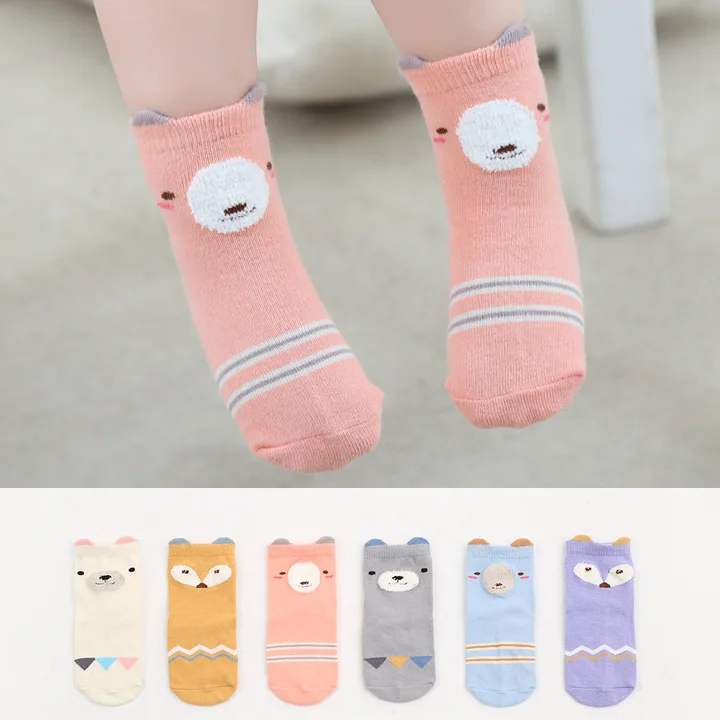 2pairs / lot Cartoon animal design Cotton Baby Socks Newborn Floor Socks kids Short Socks Silica gel anti-skid Socks