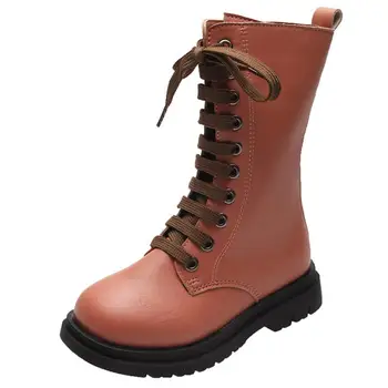 

New Autumn Girls Short Fashion Boots Leather Fashion Kids Martin Boots Rubber Comfortable Children's Boots High Quality